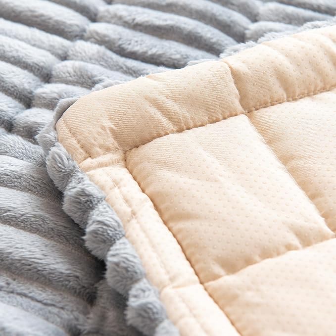 vctops Striped Couch Cover Super Soft Corduroy Sectional Sofa Cover Washable Non Slip Sofa Slipcover Furniture Protector for Kid Dog Pet,1 Piece (Light Grey,24"x47") - Image 7
