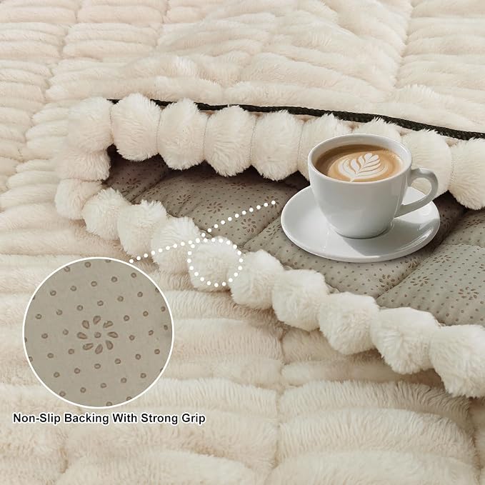 U-NICE HOME Oversized Fuzzy Couch Cover, Beige, 27.6''x80'' | Non-Slip, Washable, Couch cover for dog, Pet friendly, Furniture Protector - Image 3