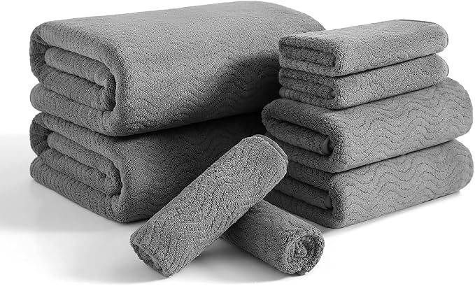 8 Piece Bath Towel Set Grey |2 Oversized Large Bath Sheet,2 Hand Towels,4 Washcloths| Ultra Soft Cozy Bath Towel Set for Bathroom Hotel Gym Spa,Highly Absorbent & Quick Dry Bathroom Towel Collections by JessyHome