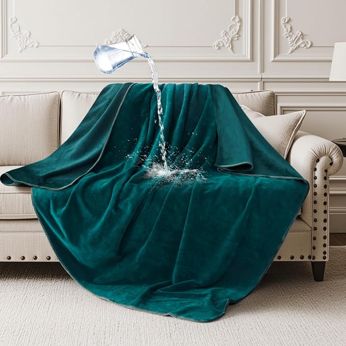LOOBANI Waterproof Blanket for Couch, Reversible Green Throw 40"x60" | Waterproof Pet Blanket for Pet Accidents, Soft Flannel & Coral Fleece Sofa Blanket, Stain-Proof for Bed Cover, Travel by LOOBANI