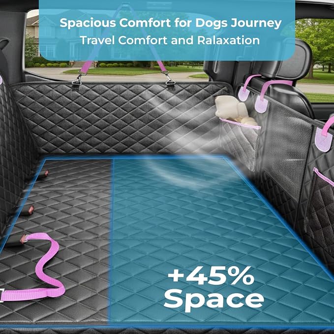 World Trip Dog Car Seat Cover for Back Seat, Hard Bottom 450 LB, 2026 Upgraded Oxford Fabric, Back Seat Extender for Dogs, Mesh Window, Waterproof Scratchproof, Extra Hair Glove, Fits Cars SUVs Trucks - Image 7