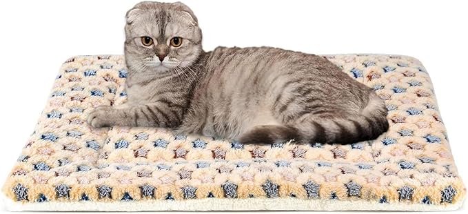 Mora Pets Cat Bed Ultra Soft Dog Crate Pad Star Print 14 x 17.5 inch Brown | Washable Crate Mat for Small Dogs and Indoor Cats, Reversible Fleece Dog Kennel Pad, Flat Pet Bed, Cat Carrier Mat by MoraPets