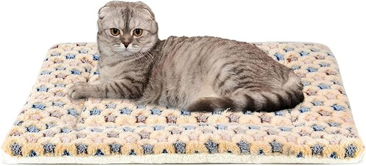 Mora Pets Cat Bed Ultra Soft Dog Crate Pad Star Print 14 x 17.5 inch Brown | Washable Crate Mat for Small Dogs and Indoor Cats, Reversible Fleece Dog Kennel Pad, Flat Pet Bed, Cat Carrier Mat by MoraPets