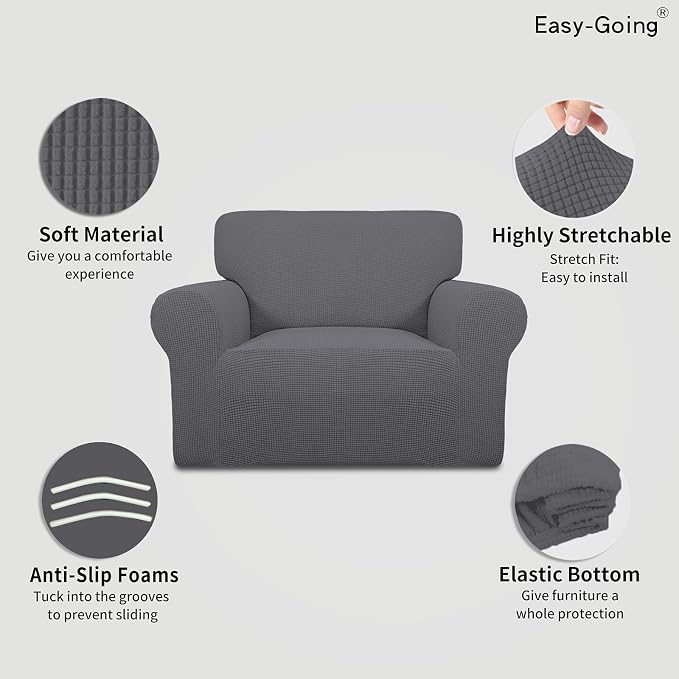 Easy-Going Stretch Oversized Chair Slipcover with Arm Washable Gray | 1-Piece Large chair covers armchair Furniture Protector for Living Room chair and a half cover Soft For Kids, Pet. - Image 3