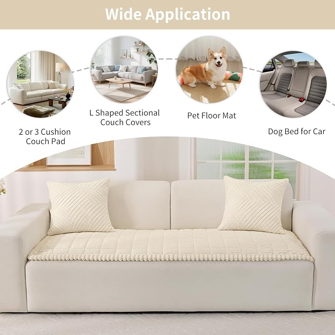 Fuzzy Pet Couch Covers for Dogs Washable, Thick Couch Covers for 3 Cushion Sofa Pet Friendly, Non Slip Plush Dog Couch Cover for for Sectional, Loveseat (Beige, 27.6" x 83") - Image 6