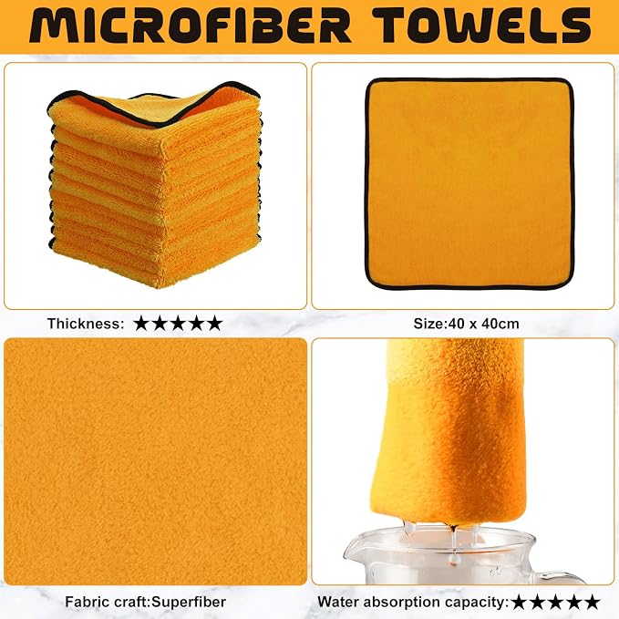 Tallew 12 Pcs Yellow Microfiber Towels: 16"x16" Microfiber Drying Towels Bulk Micro Fiber Car Cleaning Cloth for Cars Drying Washing Polishing Cleaning Household Supplies - Image 3