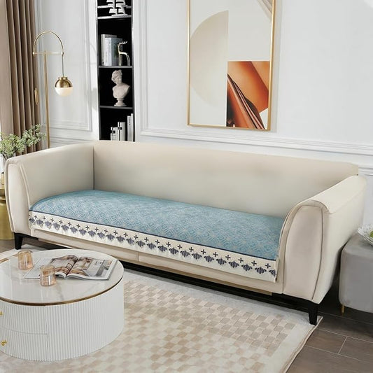 DREAMINGO Sofa Seat Cover, Washable Chenille Sofa Protector for Pets Kids, European Embroidery Jacquard 3 Cushion Couch Slipcover, Versatile Living Room Furniture Cover 35.4"x70.9", Teal Blue by DREAMINGO
