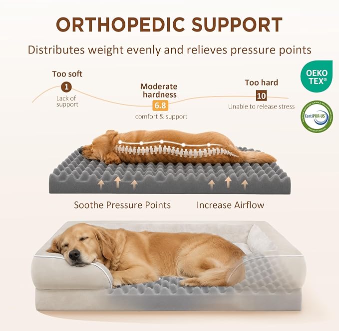 Comfort Expression Orthopedic Dog Bed for Extra Large Dogs with Bolster | Waterproof Dog Couch Bed with Washable Cover & Non-Slip Bottom, Supportive Egg Crate Foam XL Pet Bed, 48x30 Inch - Image 2
