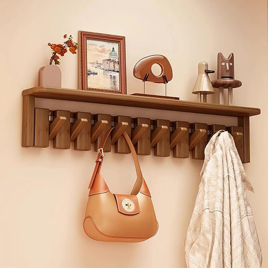Wall Mounted Coat RackHooks Piano Key Hangers Natural Solid Wood Hanger Non-Woven Fabric Clothes Hangers for Closet, Kitchen, Bedroom, Bathroom, Entryway (Tray-Walnut, 10 Hooks) by MurphyBedKitMattresFrame
