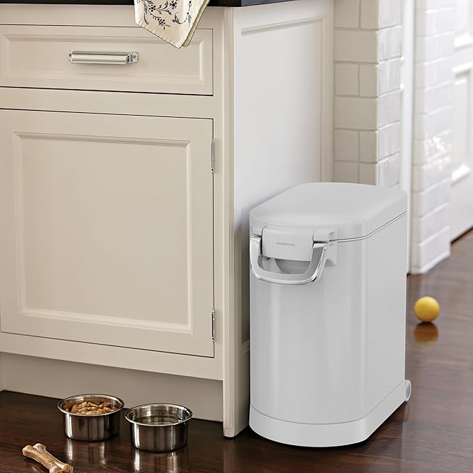 simplehuman Medium Pet Food Storage Container, Holds 25-29 lb / 11-13 kg of Dry Dog Food, Cat Food, or Bird Seed, Airtight Lock-Tight Lid with Magnetic Scoop, BPA-Free, White Steel - Image 6