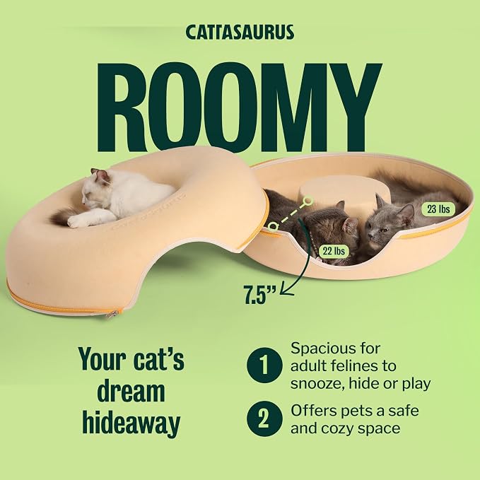 Cattasaurus Peekaboo Cat Cave Donut for Multiple & Large Cats up to 30-45 lbs, 3-in-1 Self Warming Cat Bed, Tunnel & Scratcher for Indoor Cats, Washable & Detachable Dog Bed (Pastel Macaron, Large) - Image 3