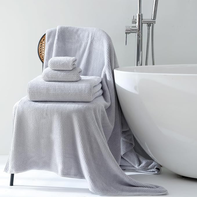 30x60 Inches Extra Large Bath Towels Set Super Soft Absorbent Luxury Microfiber Towels for Bathroom (Gray, 6PCS) - Image 2