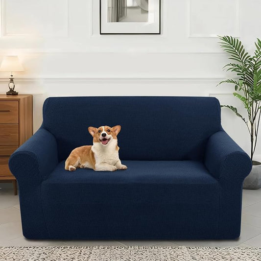 Stretch loveseat Covers Washable Sofa Slipcover, Navy | 1 Piece Couch Covers for Sofa Furniture Protector with Non Skid Foam and Elastic Bottom for Kids, Dogs by LuxshareHome