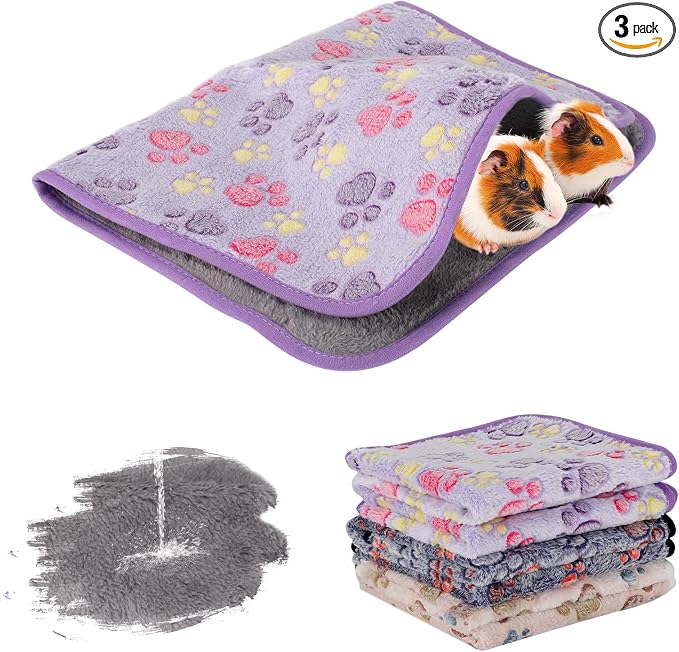 YUEPET Waterproof Guinea Pig Blankets Washable 3 Pack Small Animal Fleece Cage Liners Pet Soft Sleep Mat Pad Cover Warm Flannel Throw for Hamster Guinea Pig Rabbit Chinchilla Hedgehog Ferret 23"×16" by YUEPET