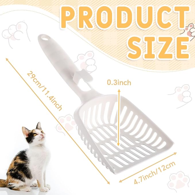 24 Pieces Litter Scoop Bulk for Cats Plastic Pet Kitty Litter Scooper Durable Deep Shovel for Pet Stores Veterinary Clinic, Long Handle White - Image 2
