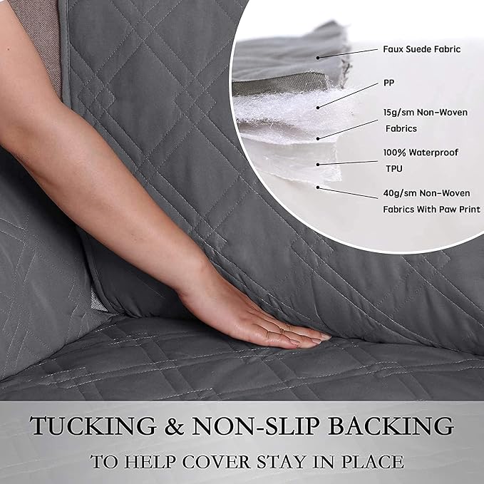 Turquoize 100% Waterproof Couch Covers for Pets Grey Sofa Cover for 3 Cushion Couch, Non-Slip Sofa Slipcover with Elastic Straps Sofa Protector Furniture Cover for Dogs, Sofa 68", Gray - Image 5