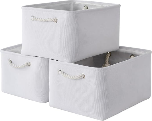 TheWarmHome Storage Basket for Gifts Empty - Large 3 Pack 15.7x11.8x8.2 inch Storage Basket for Organizing with Handles, Canves Storage Bins for Organizer Closet Toy Cubes Gift (White) by TheWarmHome