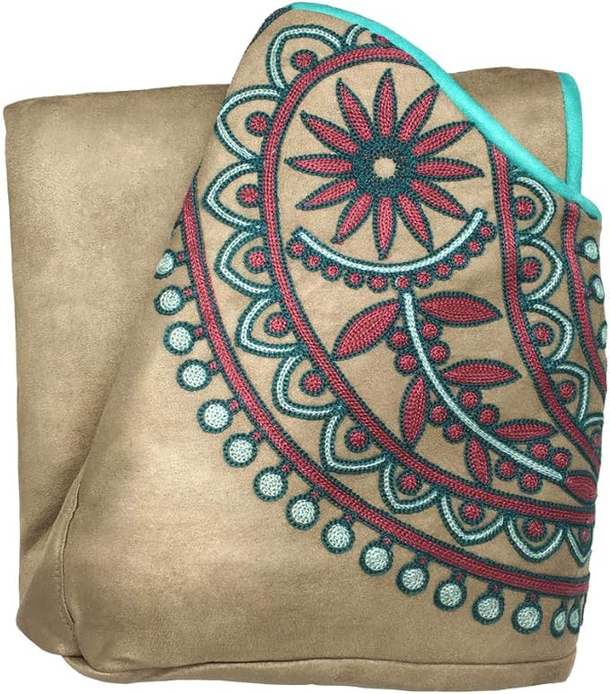 Blueberry Pet Heavy Duty Microsuede Bed Cover Only, Removable & Washable Replacement Cover with YKK Zippers, for Cats & Dogs Bed 34" x 24" x 12", Champagne Beige Embroidered Paisley by BlueberryPet