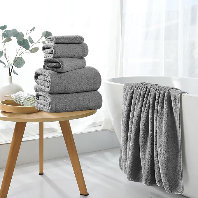 8 Piece Bath Towel Set Grey |2 Oversized Large Bath Sheet,2 Hand Towels,4 Washcloths| Ultra Soft Cozy Bath Towel Set for Bathroom Hotel Gym Spa,Highly Absorbent & Quick Dry Bathroom Towel Collections - Image 7