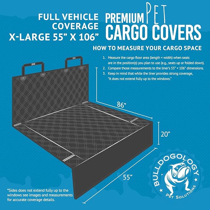 Bulldogology SUV Cargo Liner for Dogs 55"x106" Heavy Duty Pet Trunk Cargo Cover - Dog Car Seat Cover Waterproof Nonslip - Dog Hair, Muddy Paws, Scratches Cover Protector for Cars Vans (X-Large, Black) - Image 2
