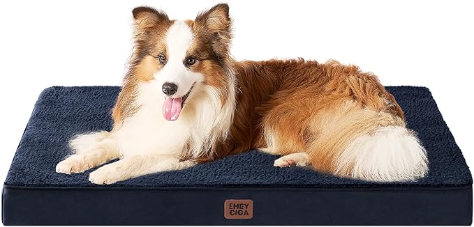 EHEYCIGA Orthopedic Dog Bed Large with Removable Washable Cover, 41IN Navy | Egg Crate Foam Support, Durable Oxford fabric, Non-Slip Bottom, Machine Washable, Soft Waterproof Plush Pet Bed Mat For Crate by EHEYCIGA