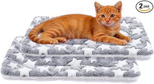 Mora Pets Cat Bed Dog Crate Pad Ultra Soft Pet Bed with Cute Star Print Washable Reversible for Small Dogs 14 x 17.5 inch 2 Pack Grey by MoraPets