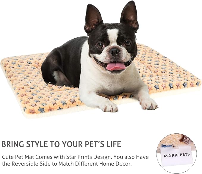 Mora Pets Dog Crate Pad - Ultra Soft Pet Bed With Cute Star Print, Washable Mat for Large Medium Small Dogs, Reversible Fleece Kennel Liner, Cat Bed 23 x 18 Inch Brown - Image 5