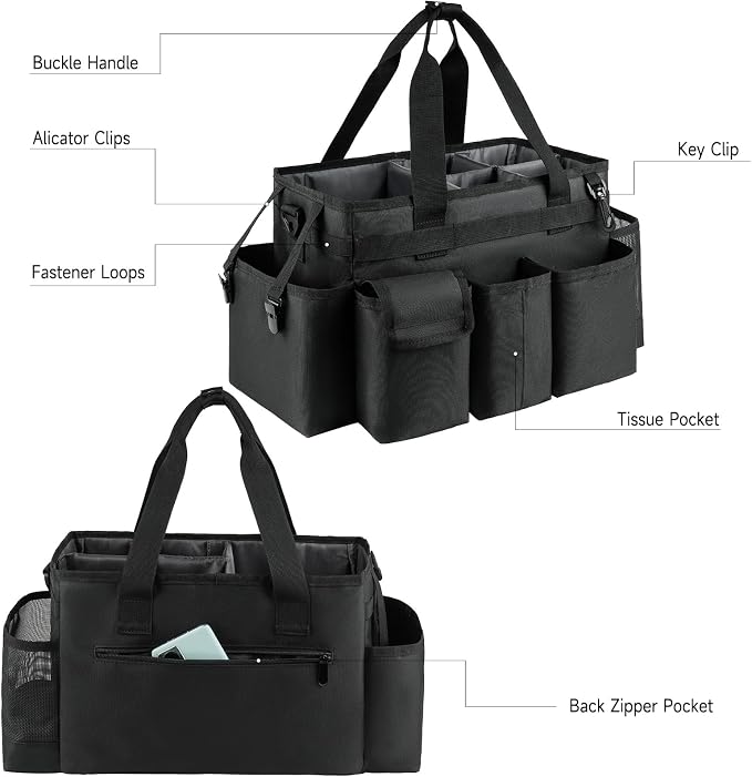 Cleaning Caddy,Cleaning Bag for Housekeepers,Cleaning Supplies Organizer with Handle,Black - Image 3