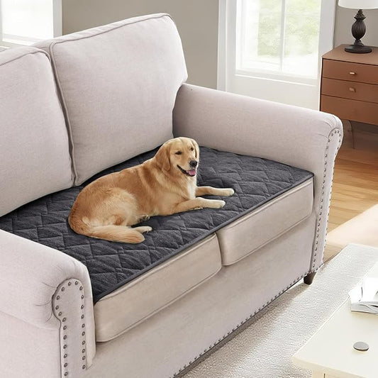 H.VERSAILTEX Couch Cover Chenille Pet Fuzzy Sofa Covers for 2 Cushion Couch Anti Slip Washable Sofa Slipcovers with Strap Soft Couch Protector Cover for Dogs Cats Kids(27.6" x 59", Grey) by HVERSAILTEX
