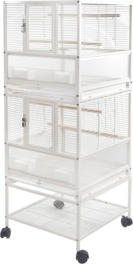 Stackable Breeding Bird Cage with Splash-Proof Baffle, Rolling Stand with Wheels, for Aviaries, Canaries, Cockatiels, Lovebirds, Finches, Budgies, Small Parrots, White. (2F) - Image 2