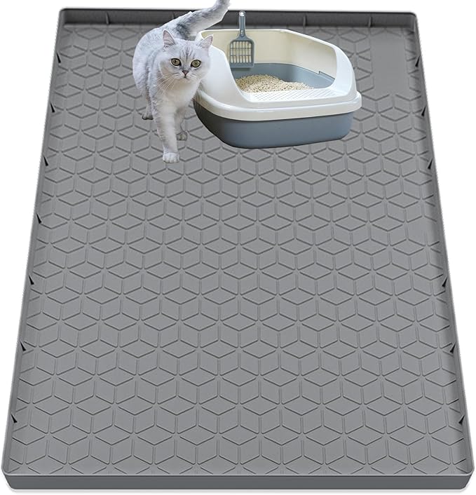 Cat Litter Mat for Litter Box, Silicone Large Cat Litter Trapping Mat - 40x28 in, Waterproof & Non-Slip, Durable & Easy Clean, Gray by Jacooxi