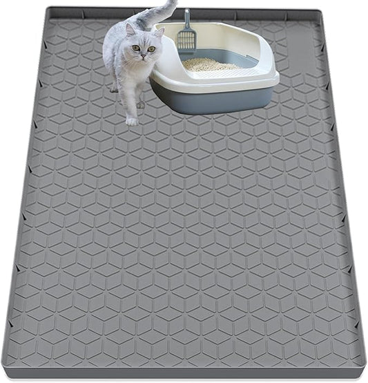 Cat Litter Mat for Litter Box, Silicone Large Cat Litter Trapping Mat - 40x28 in, Waterproof & Non-Slip, Durable & Easy Clean, Gray by Jacooxi