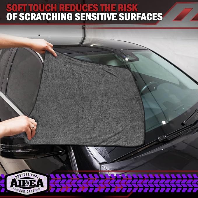 AIDEA Microfiber Towels for Cars-2PK, Large Professional Car Drying Towel, Scratch-Free & Absorbent Drying Towel for Cars, SUVs, RVs, Trucks, and Boats, 24inx 31in, Grey - Image 5