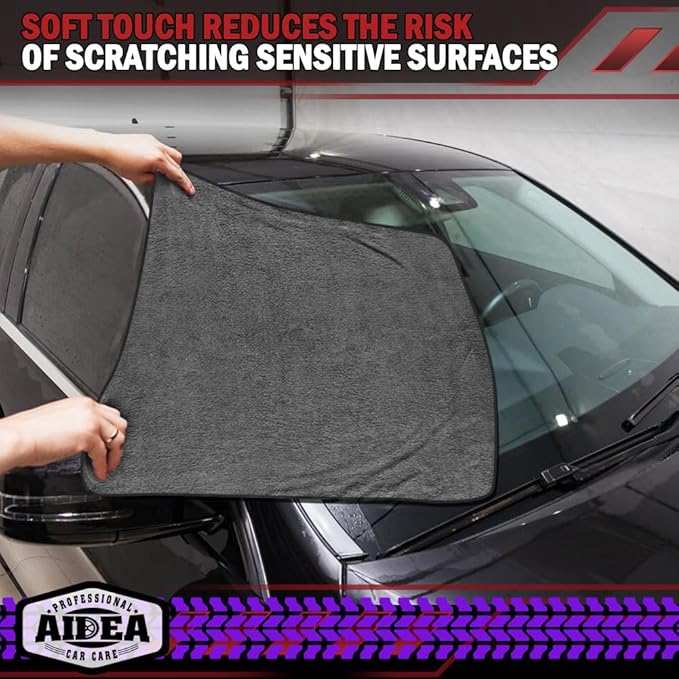 AIDEA Microfiber Towels for Cars-4PK, Large Professional Car Drying Towel, Scratch-Free & Absorbent Drying Towel for Cars, SUVs, RVs, Trucks, and Boats, 24inx 31in, Grey - Image 5