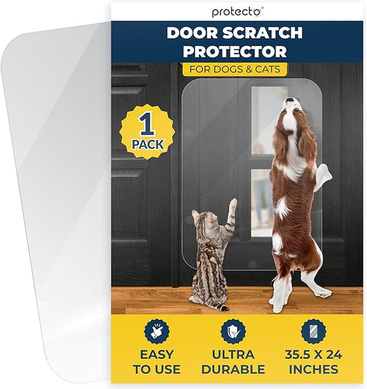 PROTECTO 1-Pack Door Protector from Dog Scratching, 35.5x24 - Door Guard | Clear Door Scratch Protector & Screen Door Protector for Cats, Scratch Shield - Window, Wall, Sliding Doors, Indoor Outdoor by protecto