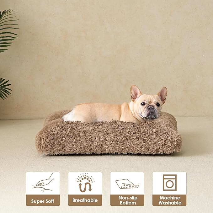 EHEYCIGA Fluffy Dog Crate Bed for Medium Dogs, Plush Crate Pad, Camel | Calming Anti Anxiety Medium Dog Bed, Washable Soft Warm Faux Fur Crate Mat with Non-Slip Bottom - Image 8