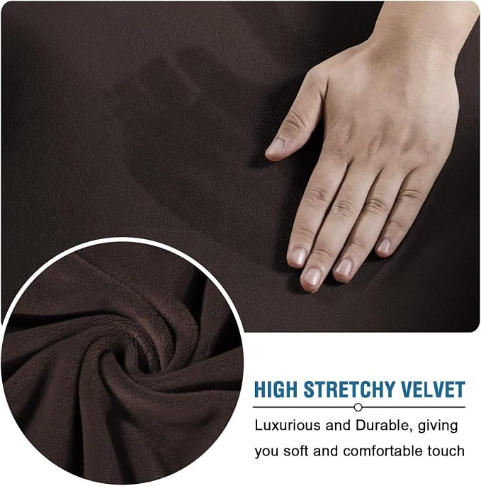 H.VERSAILTEX Modern Velvet Plush 4 Piece High Stretch Sofa Slipcover Cover Form Fit Luxury Thick Velvet Extra Large Sofa Cover for 3 Cushion Couch Width Up to 105 Inch (XL Sofa, Brown) - Image 5