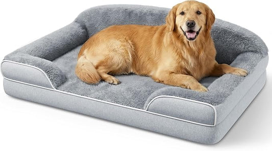 Orthopedic Dog Bed for Extra Large Dogs, 45"x30" XL Dog Couch Bed | Egg Crate Foam for Pressure Relief, Cozy Bolster Sofa Design, Waterproof Removable Washable Cover, Non Slip Bottom Light Grey by TRAHOME