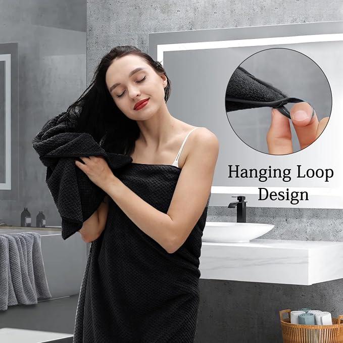 8-Piece Black Bath Towels Set,2 Oversized Large Bath Towels Sheet,2 Hand Towels and 4 Washcloths - 600 GSM Soft Luxury Towel Set,Highly Absorbent Quick Dry Towel Collection for Bathroom,Hotel and Spa - Image 7