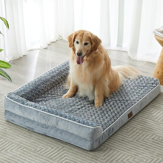BFPETHOME Orthopedic Washable Dog Bed, Sleeping Couch for Large Senior Dogs | 36x27 Inch Deluxe Plush Rose Velvet Washable Cover, Egg Crate Foam Support, Waterproof Lining, Non-Slip Bottom, Senior Dogs - Image 7