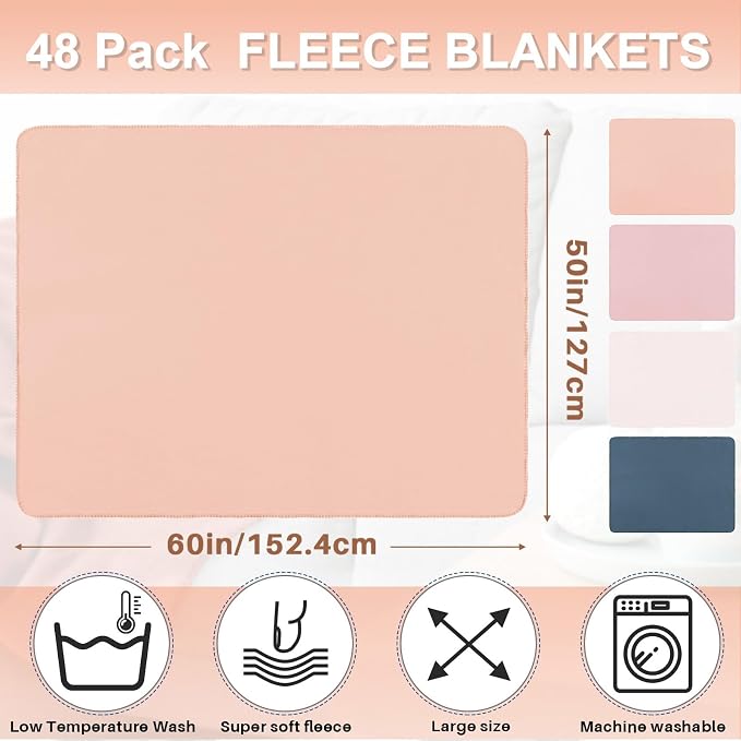 Newwiee 48 Pcs Bulk Fleece Throw Blankets 50'' x 60'' Oeko-tex Standard 100 Certified for Outdoor Wedding Guest Blankets Donation Homeless Sleepover Lap Pet Sofa, All Seasons Use (Pink Shades) - Image 2