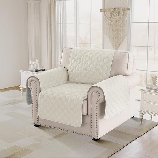 PrinceDeco Chair Cover Slipcover Water Resistant Sofa Cover Washable Chair Cover Anti-Slip Stay in Place Furniture Protector for Pets Dog Kids(Armchair Cover,Ivory) by PrinceDeco