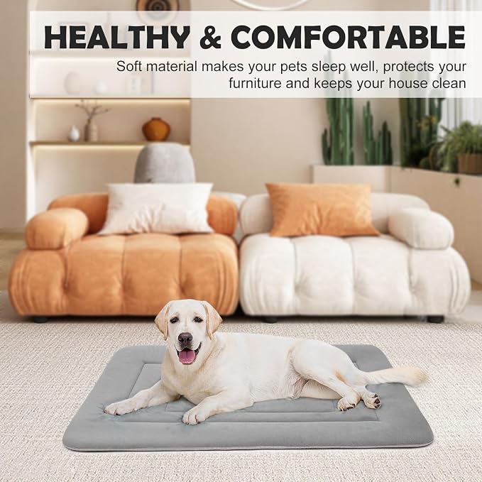 Dog Bed Soft Dog Crate Bed Pad Mat, 42 in Non Slip Bottom Washable Beds for Large Dogs, Pet Bed Mattress Kennel Pad, Clay Gray - Image 3
