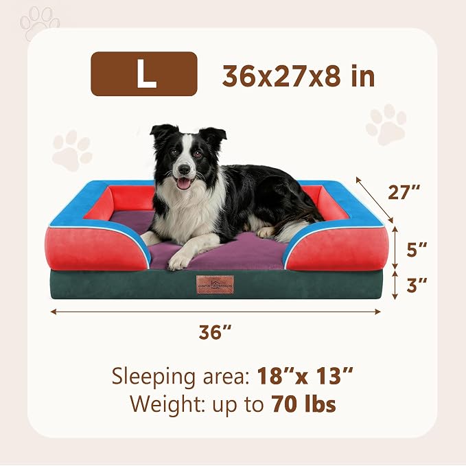 Comfort Expression Orthopedic Dog Beds for Large Sized Dog with Bolster | Waterproof Dog Couch Bed with Washable Cover & Non-Slip Bottom, Supportive Egg Crate Foam Large Pet Bed, 36x27 Inch - Image 8