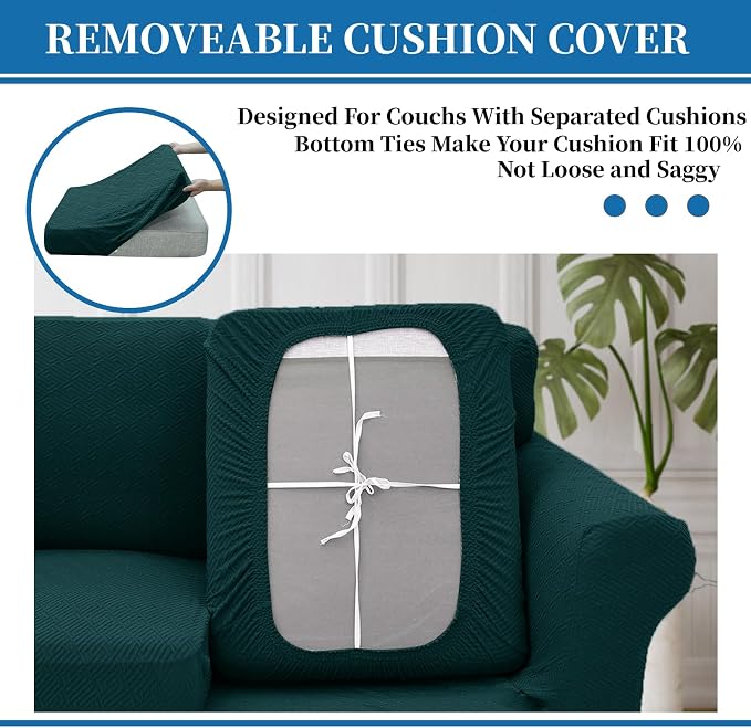 XINEAGE 2026 New 3 Pieces Couch Covers for 2 Cushion Sofa Super Stretch Loveseat Slipcover Pet Dog Universal Slip Cover Anti Slip Love Seat Furniture Protector (Blackish Green, 55"-69") - Image 6