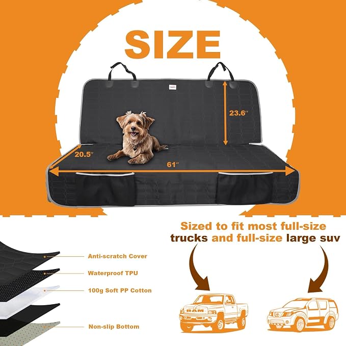 Reliadura Dog Car Seat Cover for Back Seat, Car Seat Covers for Pets, Nonslip Backseat Cover Protector, Washable Bench Seat Covers for Trucks & SUV - Image 6