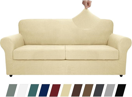 MAXIJIN 3 Piece Couch Covers for 2 Cushion Couch Super Stretch loveseat Sofa Cover for Dogs Pet Proof Furniture Protector Non Slip Couch Slipcover Washable (Beige, 71"-91"(2 Cushions)) by MAXIJIN