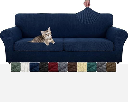 MAXIJIN 3 Piece Couch Covers for 2 Cushion Couch Super Stretch loveseat Sofa Cover for Dogs Pet Proof Furniture Protector Non Slip Magic Couch Slipcover Washable (71"-91", Navy Blue) by MAXIJIN