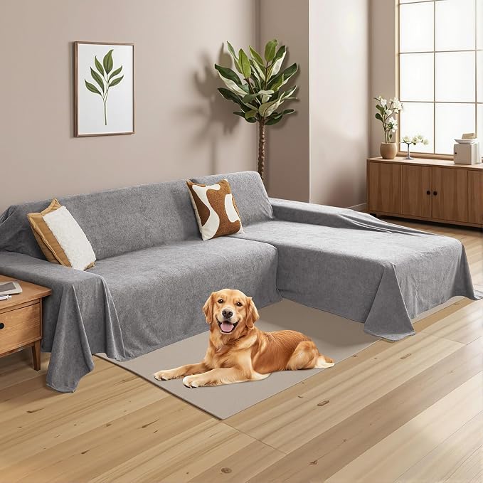 MYSKY HOME Sectional Couch Cover for Dogs, 2 Pieces Couch Covers for L Shape Sofa, Sofa Cover Washable, Furniture Protector Chaise Lounge Cover for 2-3 Cushion Couch (71"x102"+71"x118", Dark Grey) - Image 2