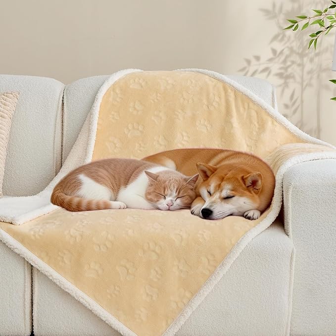 Qeils Pet Blankets for Cats - Waterproof Cat Blanket Washable - Sherpa Fleece Puppy Blanket, Soft Plush Reversible Throw Protector for Bed Couch Car Sofa, 40"X50", Khaki - Image 6